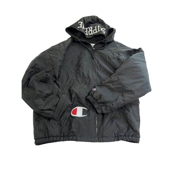 SUPREME x Champion Sherpa Lined Hooded Jacket in Black - Picture 1 of 3